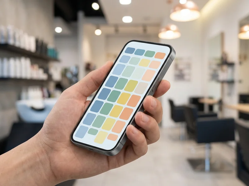 Mobile phone showing salon booking interface with appointment calendar