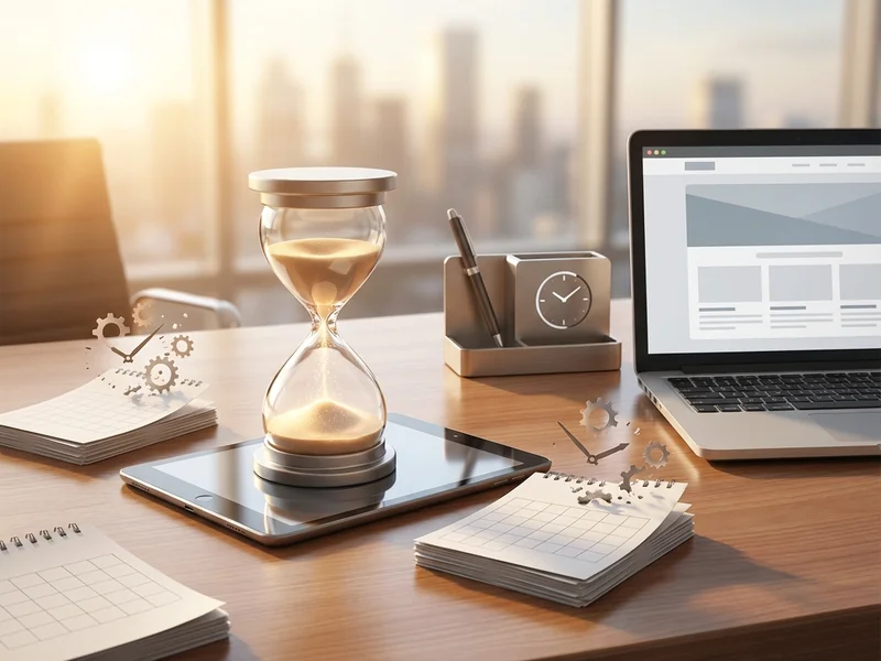Hourglass on business desk representing the hidden time cost of building your own website