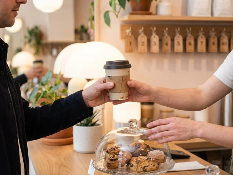 Happy repeat customer being greeted by name at local business, warm and welcoming atmosphere