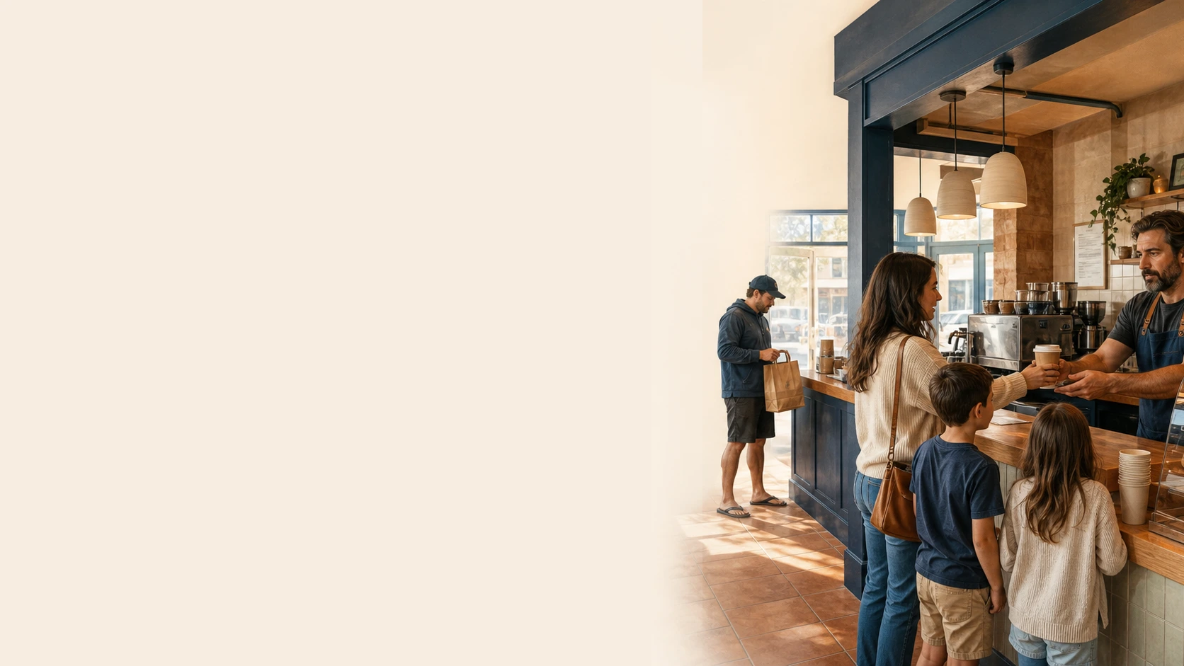 Customers ordering at a local café counter