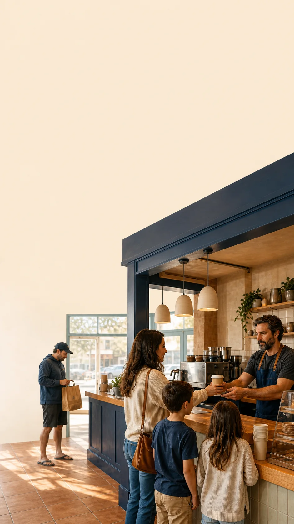 Customers ordering at a local café counter
