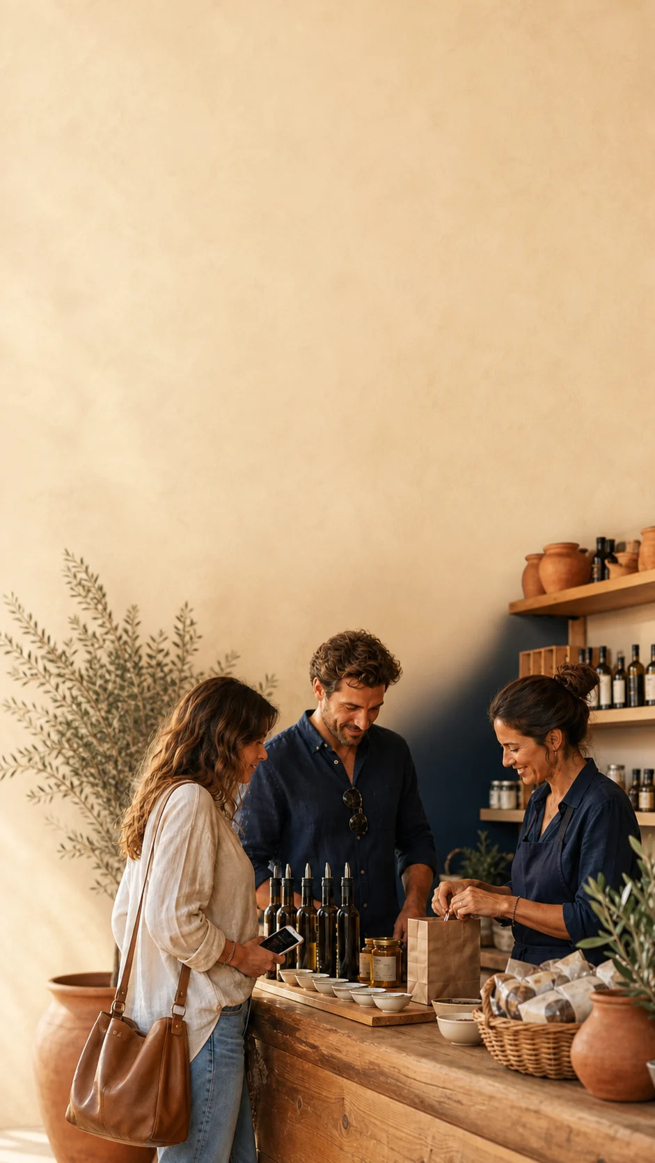A Paso Robles shop owner helping customers at a tasting room counter