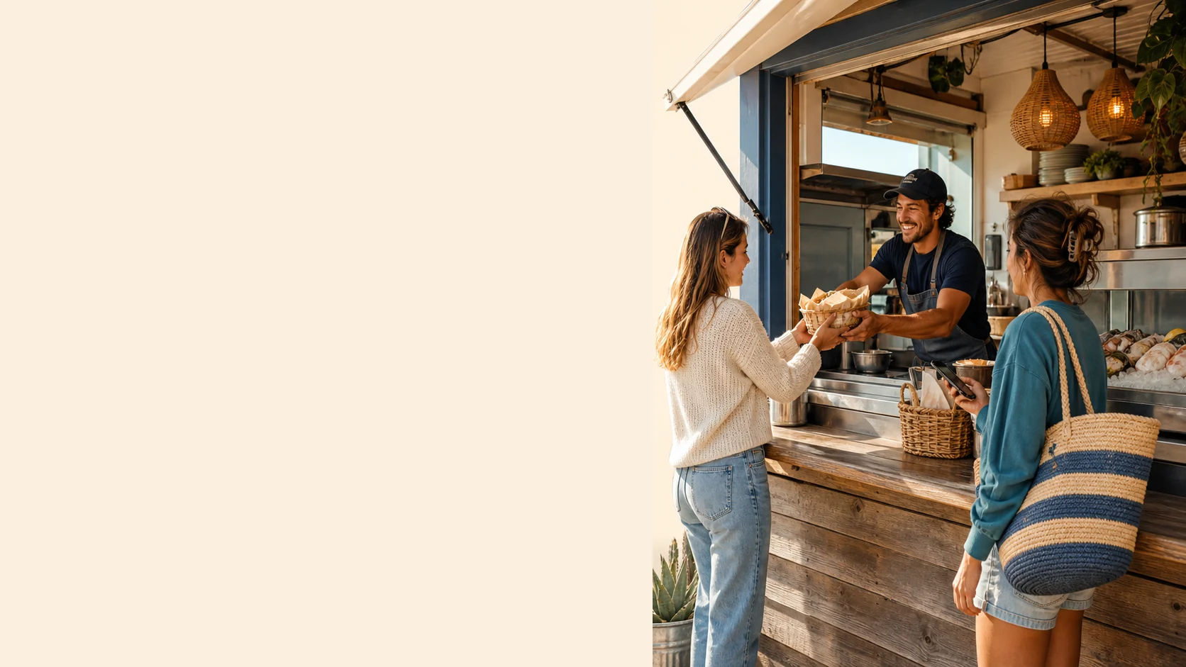 A Pismo Beach shop owner beside YouGrow website service details