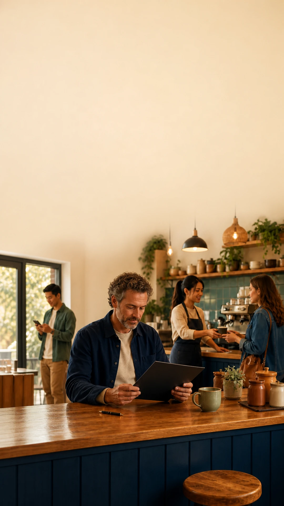 A local business owner reviewing the Website Service agreement on a phone