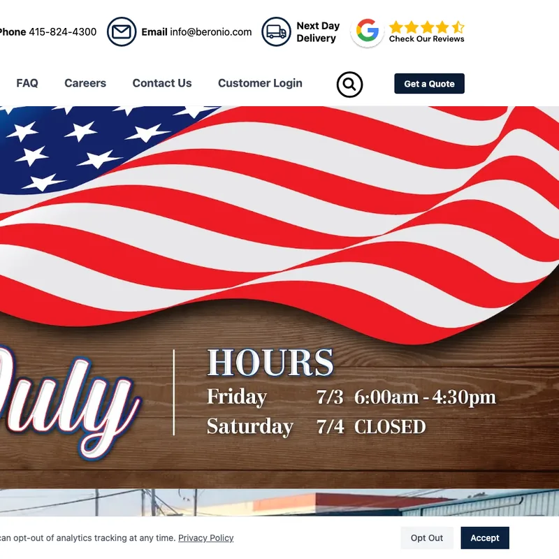 Screenshot of the Beronio Lumber website