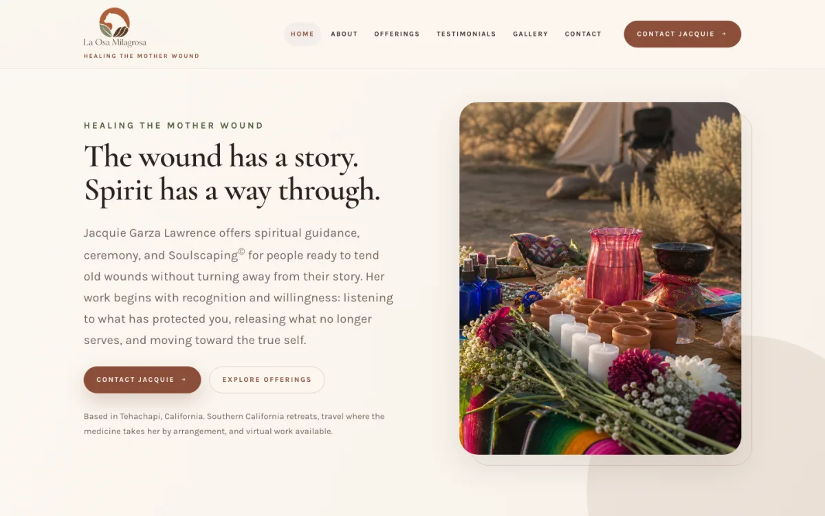 Screenshot of the La Osa Milagrosa website homepage