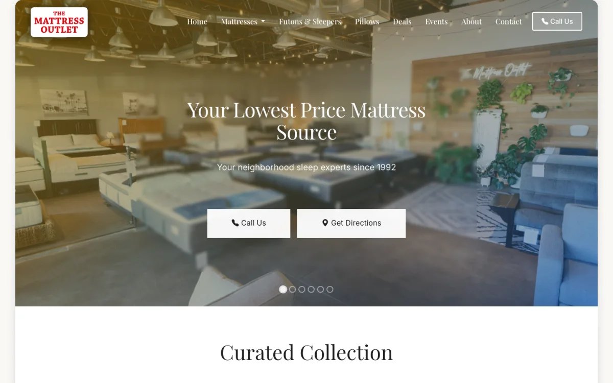Screenshot of The Mattress Outlet website homepage