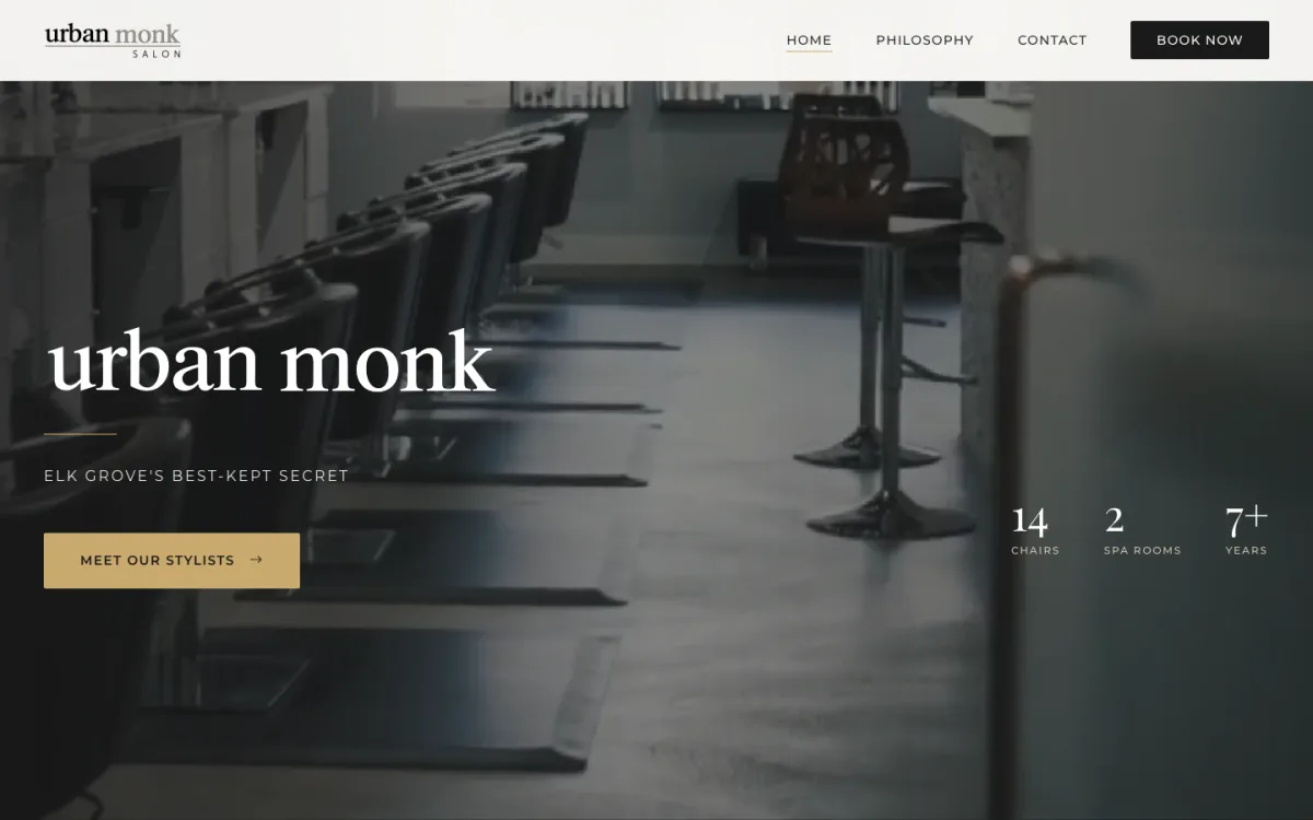 Screenshot of the Urban Monk Salon website homepage